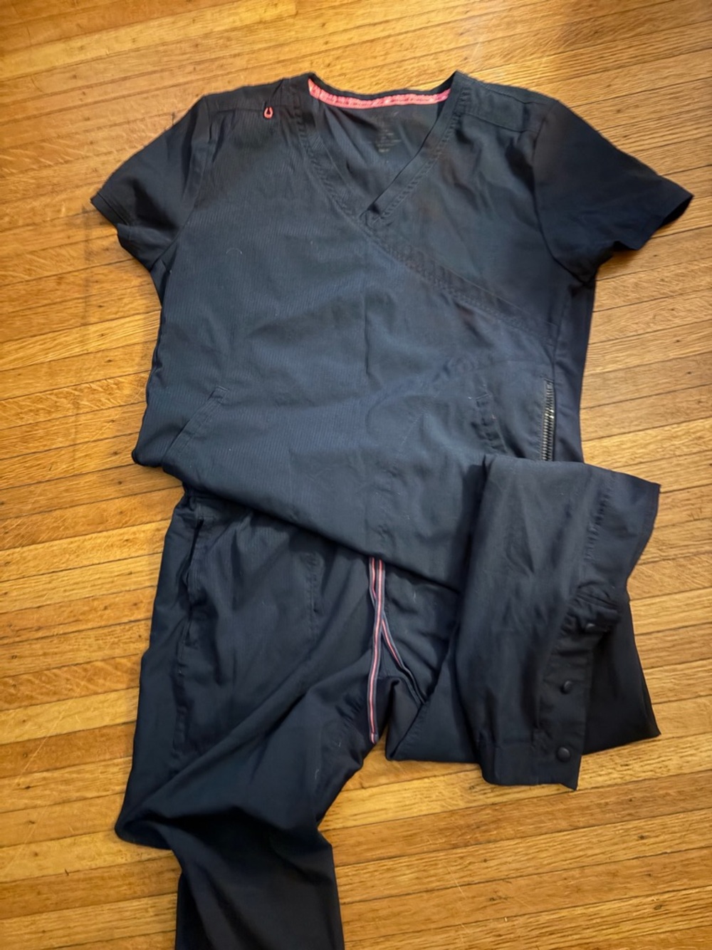 koi Women's Scrub Set in Navy with Pink Trim